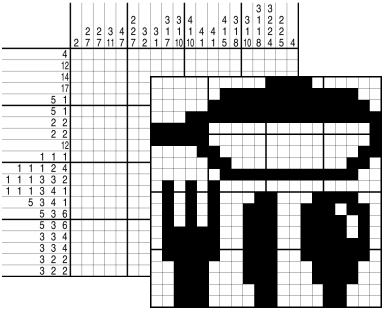 Example for a nonogram (Japanese puzzle, griddler, paint-by-numbers)